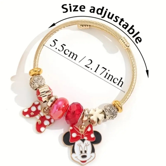 DISNEY | Minnie Mouse Gold Finish Charm Bracelet ~ Polka Dot Bow, Bowtoons - Picture 2 of 3